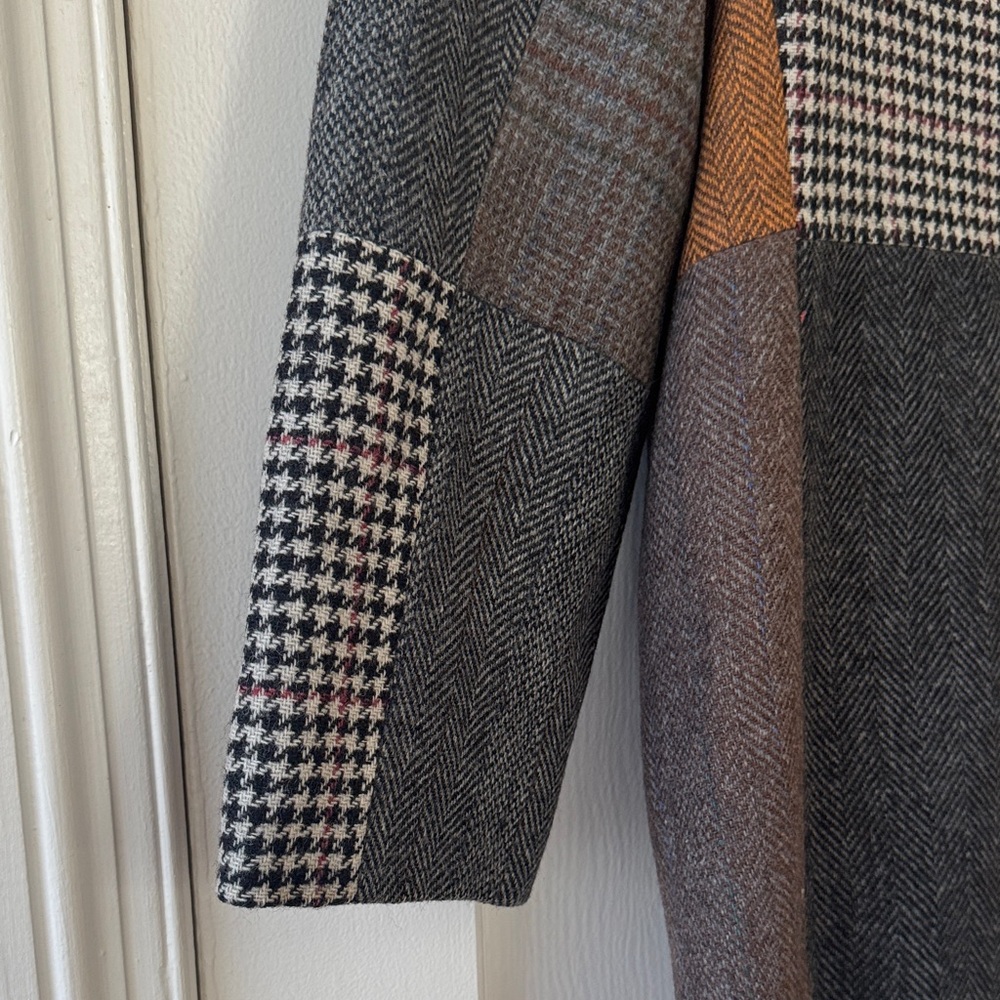 VTG International Scene Women's Brown Gray Patchwork Wool Blazer Jacket 13/14 - Picture 10 of 14